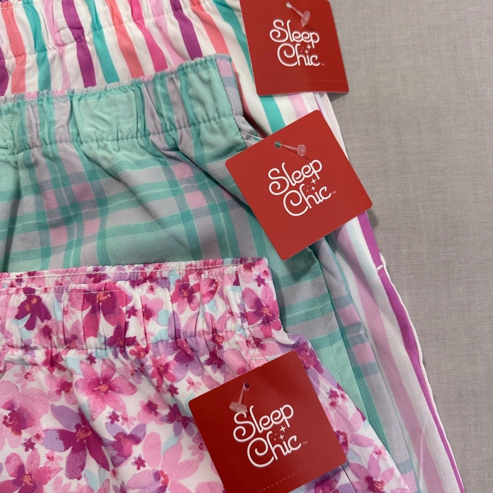 Sleep Chic Women's XXL‎ Pajama Shorts 3-Pack Multicolor Floral Plaid Striped NWT